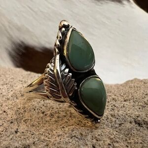 ❤️ Kingman Turquoise 2 Stone Statement Ring Southwestern Navajo Style Size 8.75